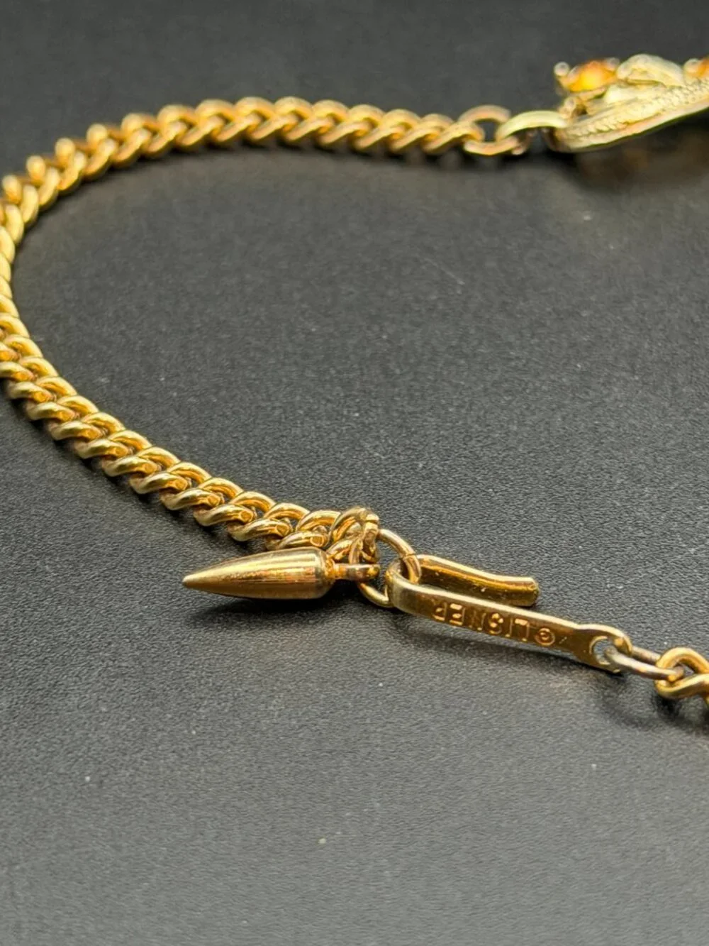 Vintage LISNER Necklace Bracelet Set Amber Rhinestone Leaf Vine Gold Tone Parure